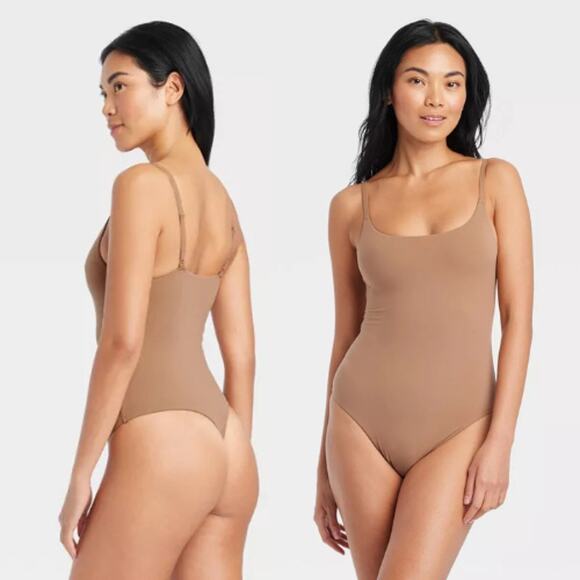 Auden Women's Brown 4-Way Stretch Scoop Neck Cami Bodysuit Size Medium - Picture 1 of 10